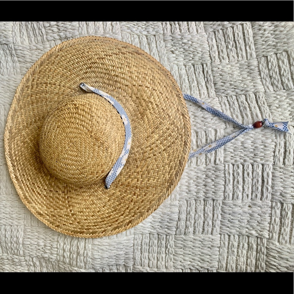 Vintage CottageCore Hat with Blue Floral Chin Tie